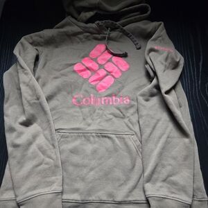 Columbia Tan Hoodie with Pink Logo